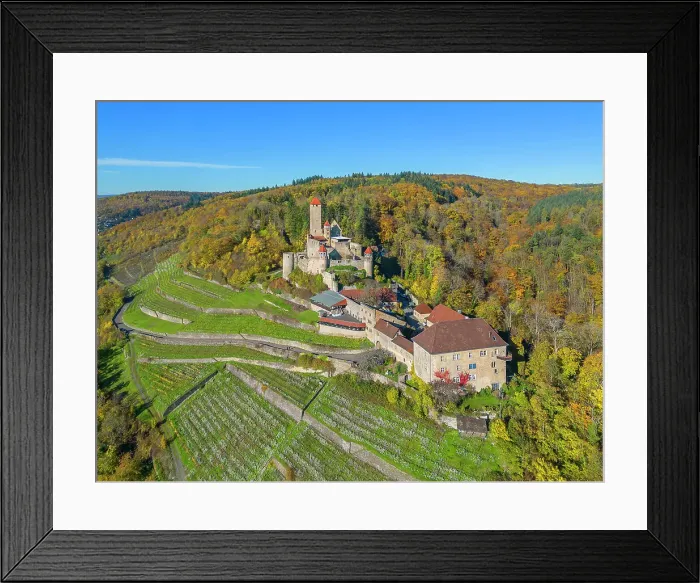 Framed Print : Aerial view at Hornberg castle, Neckarzimmern, Neckar valley, Odenwald, Baden-Wurttemberg, Germany Framed Print : Aerial view at Hornberg castle, Neckarzimmern, Neckar valley, Odenwald, Baden-Wurttemberg, Germany