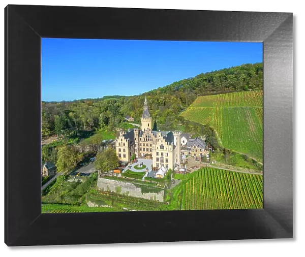 Aerial view at Arenfels castle at Bad Honningen, Westerwald, Rhine valley, Rhineland-Palatinate, Germany