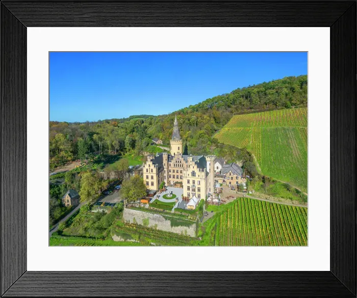 Framed Print : Aerial view at Arenfels castle at Bad Honningen, Westerwald, Rhine valley, Rhineland-Palatinate, Germany