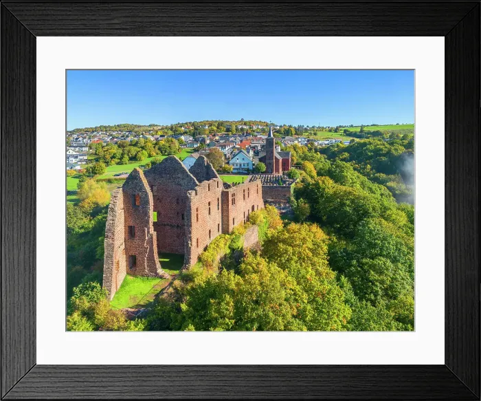 Framed Print : Aerial view at Freudenburg castle, Freundenburg, Hunsruck, Rhineland-Palatinate, Germany Framed Print : Aerial view at Freudenburg castle, Freundenburg, Hunsruck, Rhineland-Palatinate, Germany