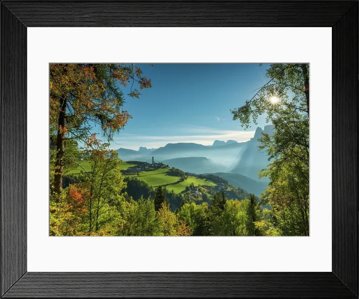 Framed Print : View over Mittelberg, Renon, South Tyrol, Dolomites, Italy