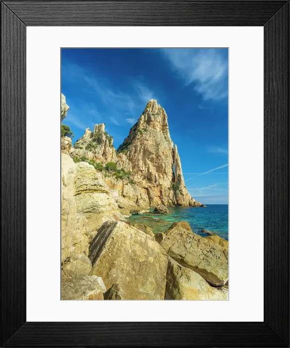 Framed Print : Europe, Italy, Sardinia. On the rocky beach near to the caracteristic rock needle Pedra Longa Framed Print : Europe, Italy, Sardinia. On the rocky beach near to the caracteristic rock needle Pedra Longa