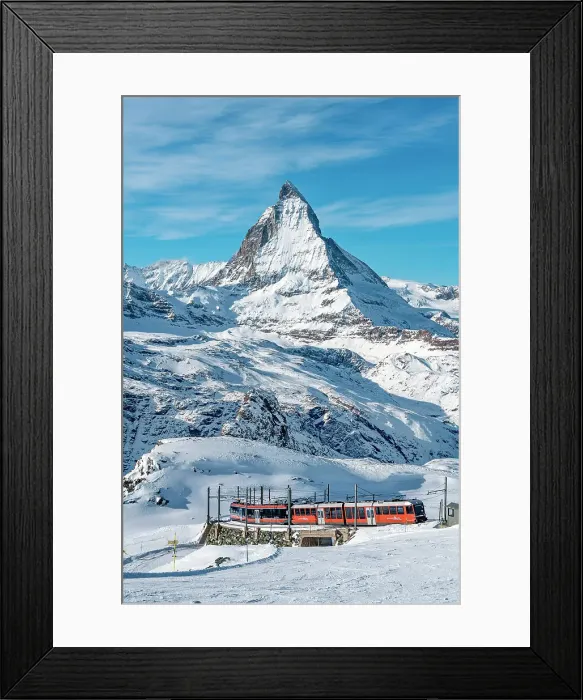 Framed Print : Train with the Matterhorn in the background, Gornergrat, Switzerland Framed Print : Train with the Matterhorn in the background, Gornergrat, Switzerland