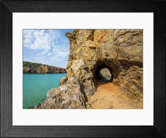 Framed Print : Europe, Italy, Sardinia. The rocky coast and the rock hole on Cala Domestica Framed Print : Europe, Italy, Sardinia. The rocky coast and the rock hole on Cala Domestica
