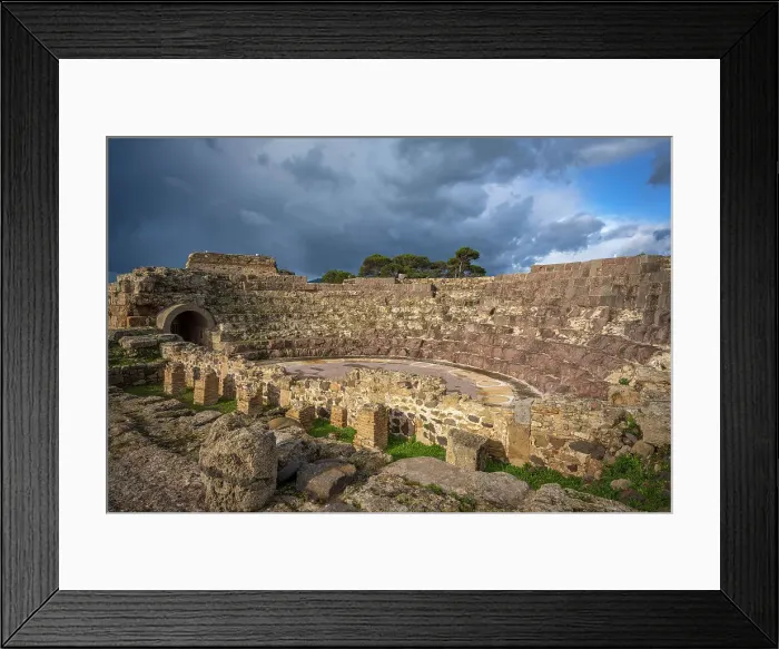 Framed Print : Europe, Italy, Sardinia. The theatre in archeologic area of the ancient phoenician town of Nora near to Pula (and Cagliari)