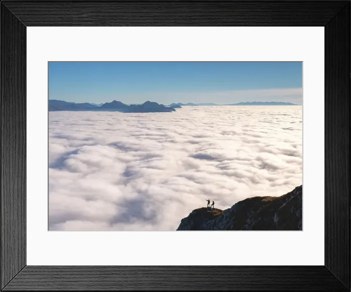 Framed Print : Hikers admiring the beautiful of nature in the mountains, Brescia prealpi in Brescia province in Lombary district, Italy