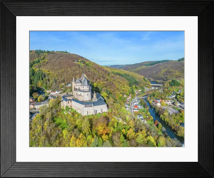 Framed Print : Aerial view at Vianden castle, Vianden, canton Vianden, Our valley, Luxembourg Framed Print : Aerial view at Vianden castle, Vianden, canton Vianden, Our valley, Luxembourg