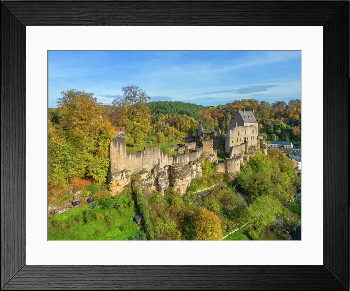 Framed Print : Aerial view at Larochette castle, canton Mersch, Luxembourg Framed Print : Aerial view at Larochette castle, canton Mersch, Luxembourg