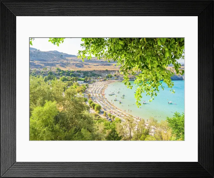 Framed Print : Elevated view of Lindos Beach, Lindos, Rhodes, Dodecanese Islands, Greece Framed Print : Elevated view of Lindos Beach, Lindos, Rhodes, Dodecanese Islands, Greece