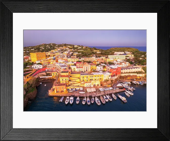 Framed Print : Roman harbour of Ventotene and the colourful houses on the marina at dawn, Ventotene Islands, Pontine Islands Archipelago, Tyrrhenian Sea, Latina province, Latium, Italy Framed Print : Roman harbour of Ventotene and the colourful houses on the marina at dawn, Ventotene Islands, Pontine Islands Archipelago, Tyrrhenian Sea, Latina province, Latium, Italy