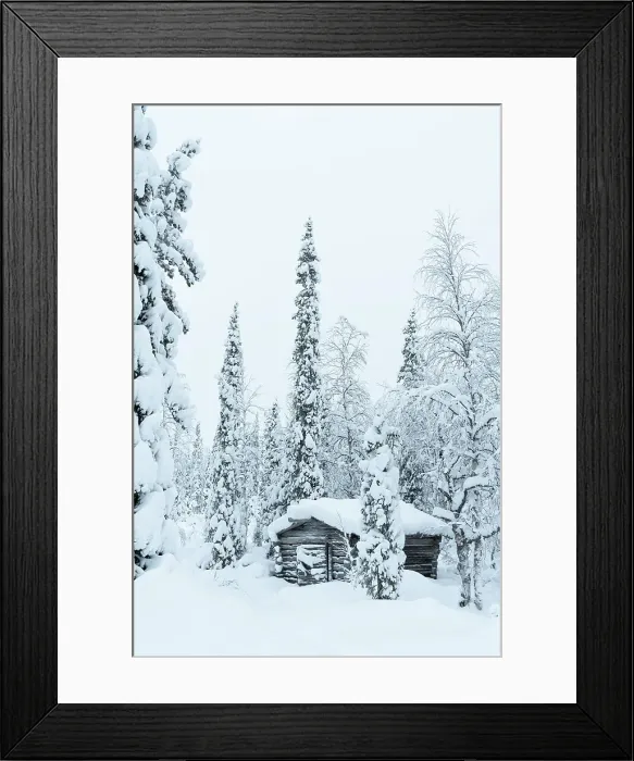 Framed Print : Wooden hut covered with snow in the snowy forest at Pallas-Yllastunturi National Park, Akaslompolo, Muonio, Lapland, Finland Framed Print : Wooden hut covered with snow in the snowy forest at Pallas-Yllastunturi National Park, Akaslompolo, Muonio, Lapland, Finland