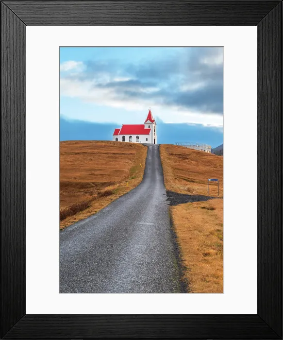 Framed Print : Ingjaldsholl church and the road in the front, Snaefellsnes Peninsula, Vesturland, West Iceland, Iceland Framed Print : Ingjaldsholl church and the road in the front, Snaefellsnes Peninsula, Vesturland, West Iceland, Iceland