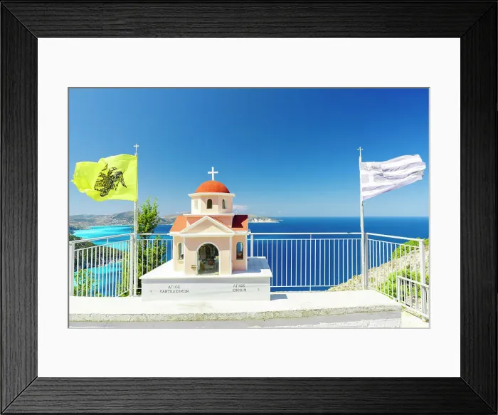Framed Print : Miniature Greek Orthodox church along a coastal road, Kefalonia, Ionian Islands, Greece