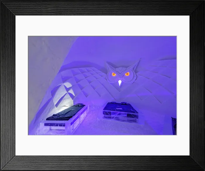 Framed Print : Decorated interior of a suite room in the ice hotel, Lainio Snow Village, Kittila, Lapland, Finland Framed Print : Decorated interior of a suite room in the ice hotel, Lainio Snow Village, Kittila, Lapland, Finland