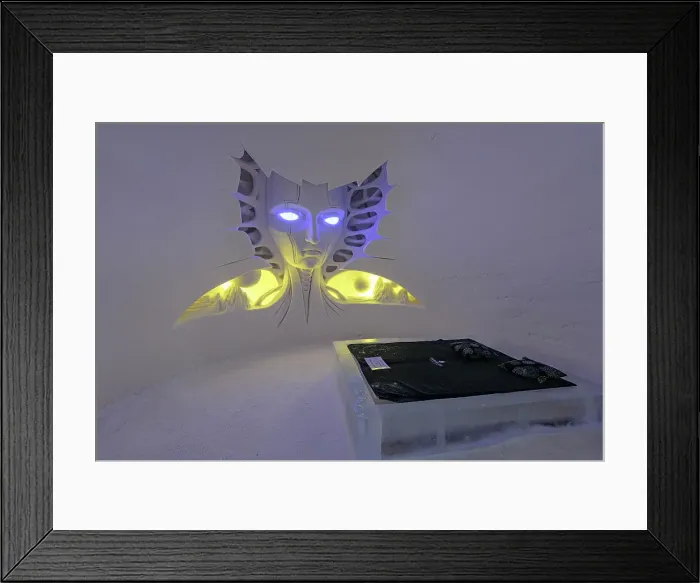 Framed Print : Artistic ice sculptures in shape of an alien face in a hotel suite, Lainio Snow Village, Kittila, Lapland, Finland Framed Print : Artistic ice sculptures in shape of an alien face in a hotel suite, Lainio Snow Village, Kittila, Lapland, Finland