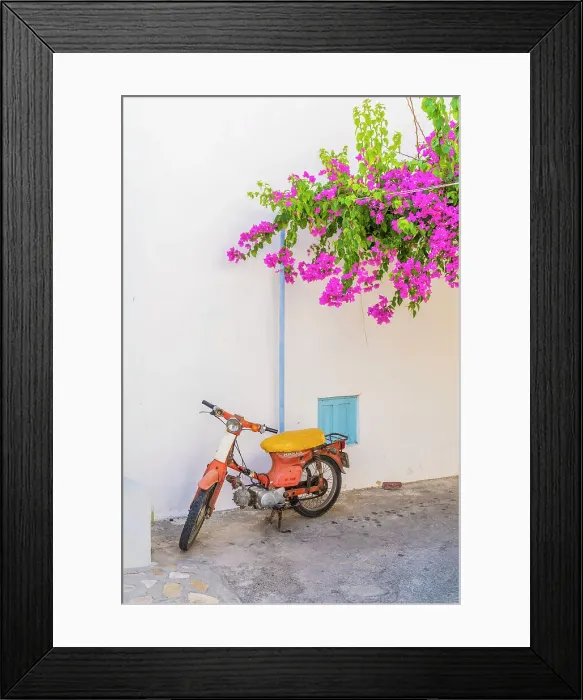 Framed Print : A scooter under bougainvillea, Halki, Chalki, Dodecanese Islands, Greece Framed Print : A scooter under bougainvillea, Halki, Chalki, Dodecanese Islands, Greece