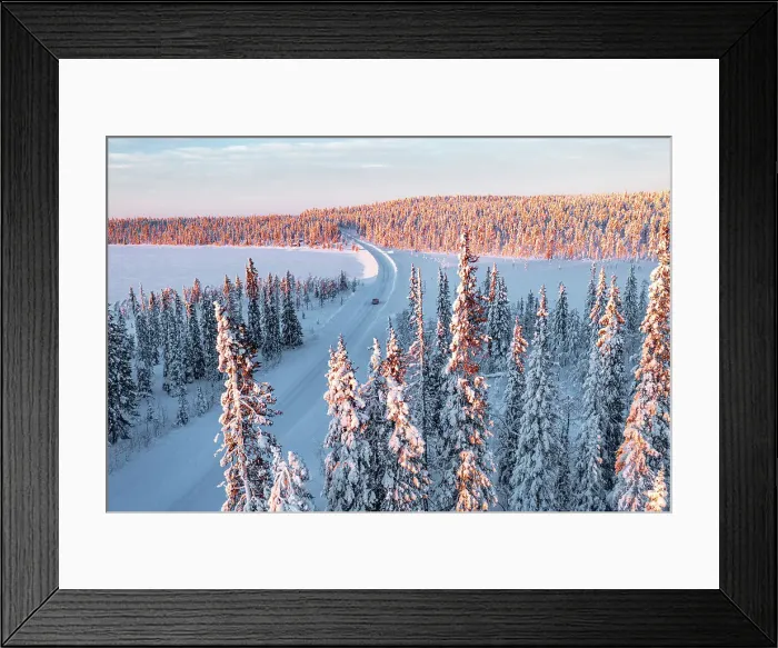 Framed Print : car driving on an icy road in the snowy forest, Kangos, Norrbotten County, Lapland, Sweden Framed Print : car driving on an icy road in the snowy forest, Kangos, Norrbotten County, Lapland, Sweden