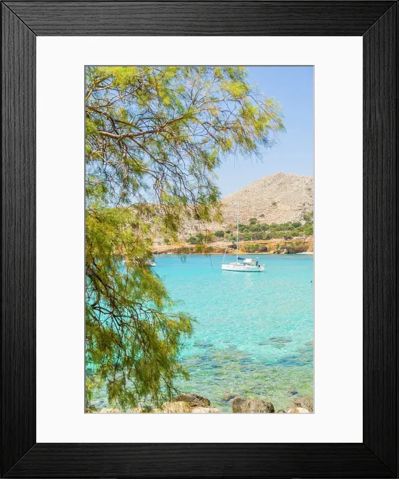 Framed Print : A boat at Pondamos Beach, Halki, Chalki, Dodecanese Islands, Greece Framed Print : A boat at Pondamos Beach, Halki, Chalki, Dodecanese Islands, Greece