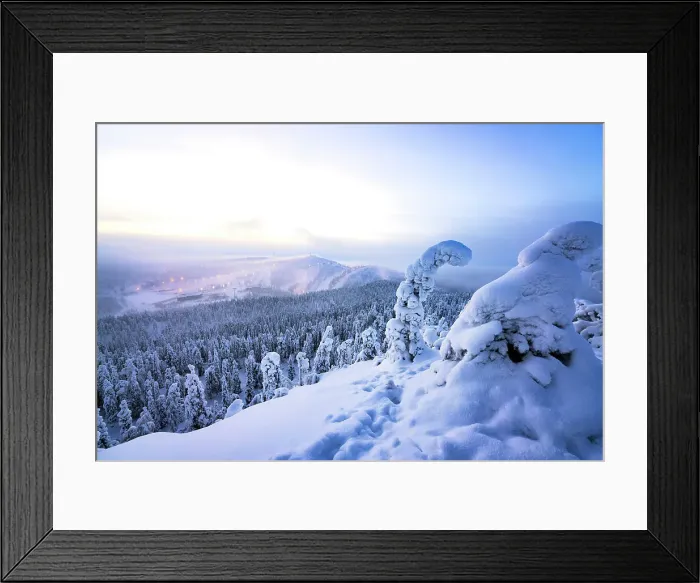 Framed Print : Frozen snowy trees on hills surrounding the famous Ruka ski resort, Kuusamo, Northern Ostrobothnia, Lapland, Finland Framed Print : Frozen snowy trees on hills surrounding the famous Ruka ski resort, Kuusamo, Northern Ostrobothnia, Lapland, Finland
