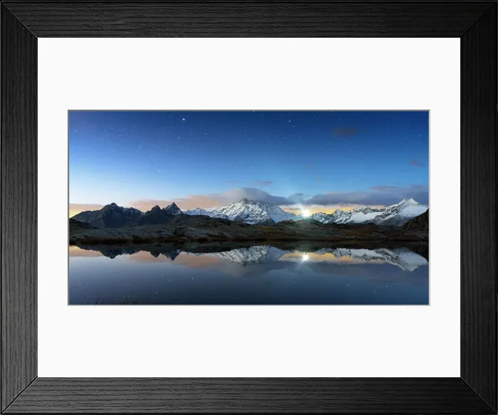 Framed Print : Hiker with head torch looking at the starry sky reflected in the alpine lake, Alpe Fora, Valmalenco, Valtellina, Lombardy, Italy Framed Print : Hiker with head torch looking at the starry sky reflected in the alpine lake, Alpe Fora, Valmalenco, Valtellina, Lombardy, Italy