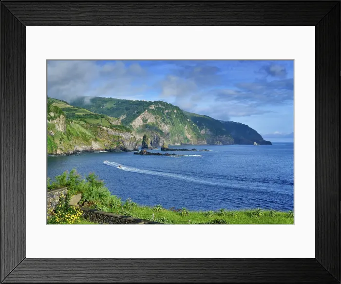 Framed Print : The northeast coast of Flores island on a stormy day. Azores islands, Portugal