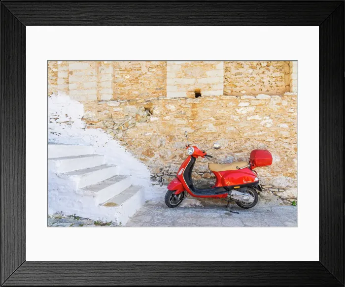 Framed Print : A Vespa scooter in Symi, Dodecanese Islands, Greece Framed Print : A Vespa scooter in Symi, Dodecanese Islands, Greece