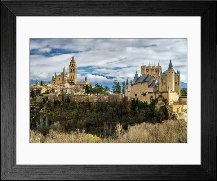 Framed Print : Old town skyline with Alcazar castle and Cathedral, Segovia, Castile and Leon, Spain