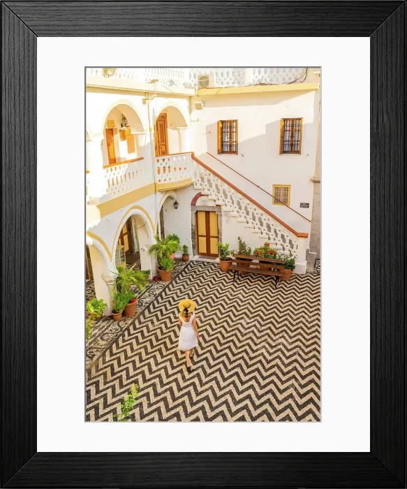 Framed Print : A woman in a hat at Panormitis Monastery, Symi, Dodecanese Islands, Greece. (MR)Symi, Dodecanese Islands, Greece. (MR) Framed Print : A woman in a hat at Panormitis Monastery, Symi, Dodecanese Islands, Greece. (MR)Symi, Dodecanese Islands, Greece. (MR)