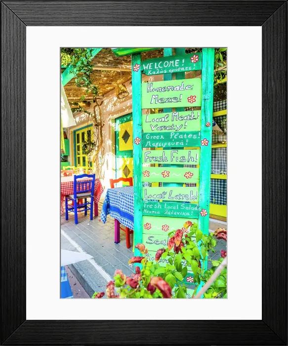 Framed Print : The colourful Zorbas restaurant in Kos Town, Kos, Dodecanese Islands, Greece Framed Print : The colourful Zorbas restaurant in Kos Town, Kos, Dodecanese Islands, Greece
