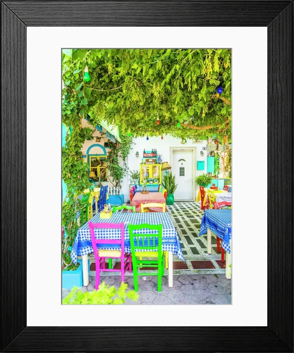 Framed Print : The colourful Zorbas restaurant in Kos Town, Kos, Dodecanese Islands, Greece Framed Print : The colourful Zorbas restaurant in Kos Town, Kos, Dodecanese Islands, Greece