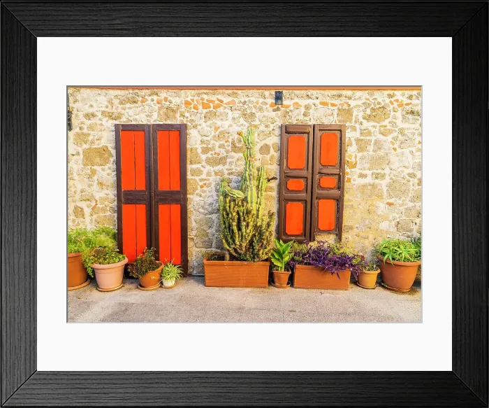 Framed Print : Colourful local architecture in Rhodes Old Town, Rhodes, Dodecanese Islands, Greece Framed Print : Colourful local architecture in Rhodes Old Town, Rhodes, Dodecanese Islands, Greece