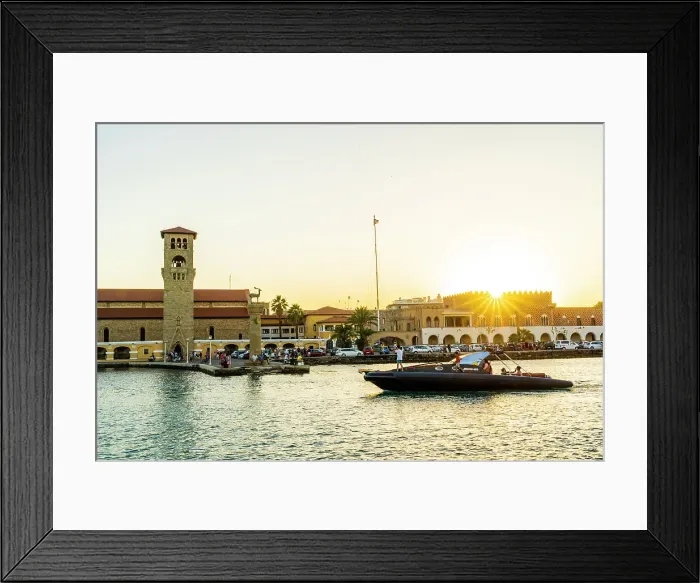 Framed Print : Mandraki Marina and Port at sunset, Rhodes Town, Rhodes, Dodecanese Islands, Greece Framed Print : Mandraki Marina and Port at sunset, Rhodes Town, Rhodes, Dodecanese Islands, Greece