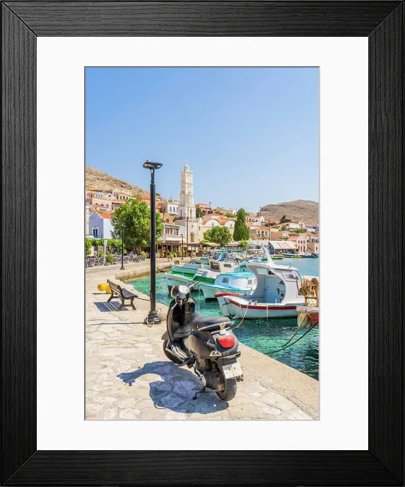 Framed Print : St Nicholas Church and the harbour, Halki, Dodecanese Islands, Greece
