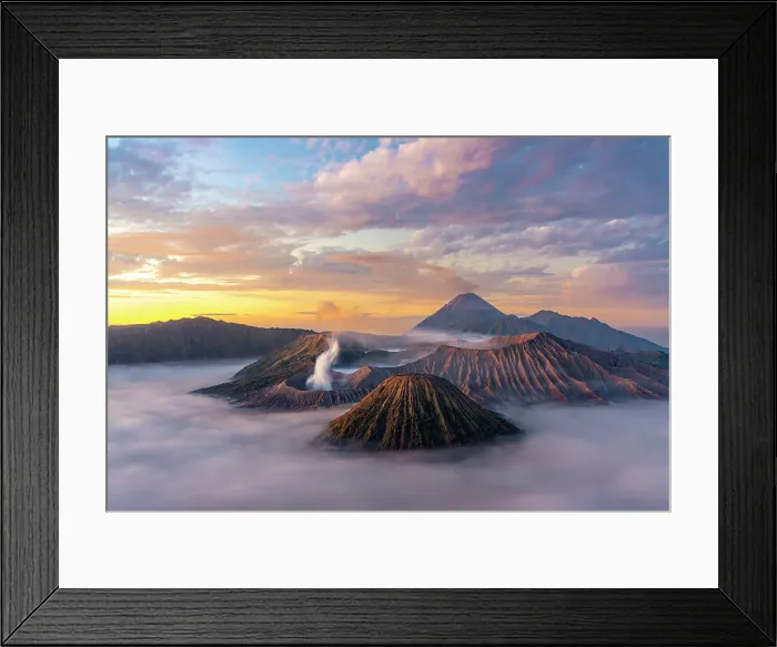 Framed Print : Mount Bromo, sunrise over volcano in clouds, Mount Batok, Mount Kursi, Mount Semeru, Bromo Tengger Semeru National Park, Java, Indonesia Framed Print : Mount Bromo, sunrise over volcano in clouds, Mount Batok, Mount Kursi, Mount Semeru, Bromo Tengger Semeru National Park, Java, Indonesia