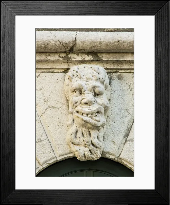 Framed Print : Carving of a face, Castello, Venice, Veneto, Italy Framed Print : Carving of a face, Castello, Venice, Veneto, Italy