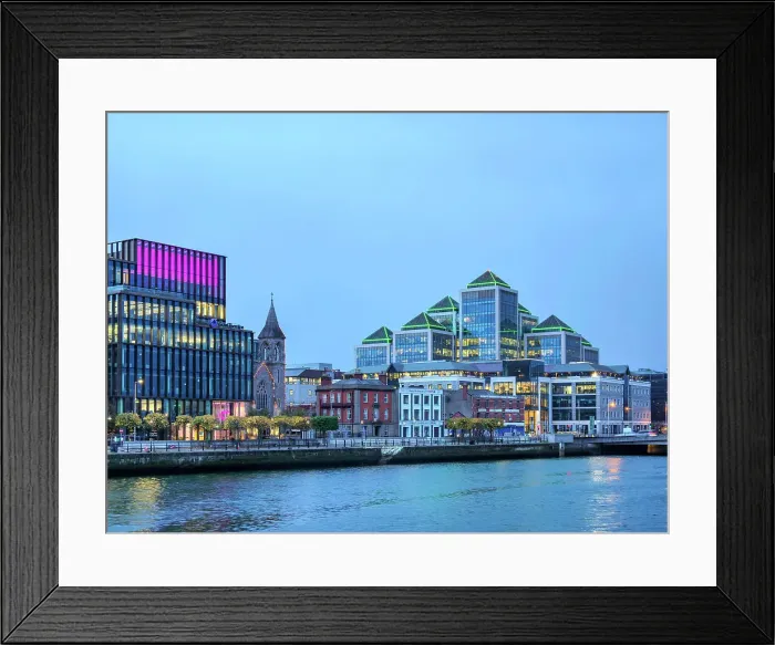 Framed Print : View over the River Liffey towards the George's Quay Plaza at dawn, Dublin, Ireland Framed Print : View over the River Liffey towards the George's Quay Plaza at dawn, Dublin, Ireland