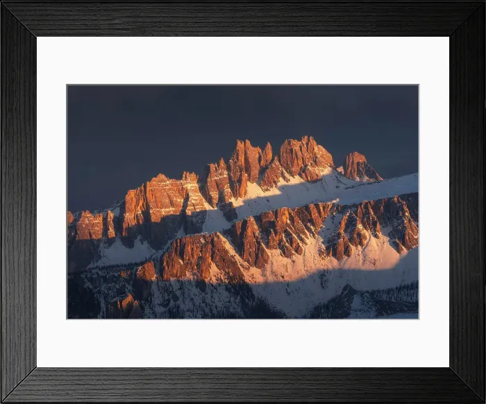 Framed Print : The Croda da Lago and Lastoi de Formin enjoying the sunset winter light, seen from the Lagazuoi hut. Dolomites, Italy Framed Print : The Croda da Lago and Lastoi de Formin enjoying the sunset winter light, seen from the Lagazuoi hut. Dolomites, Italy