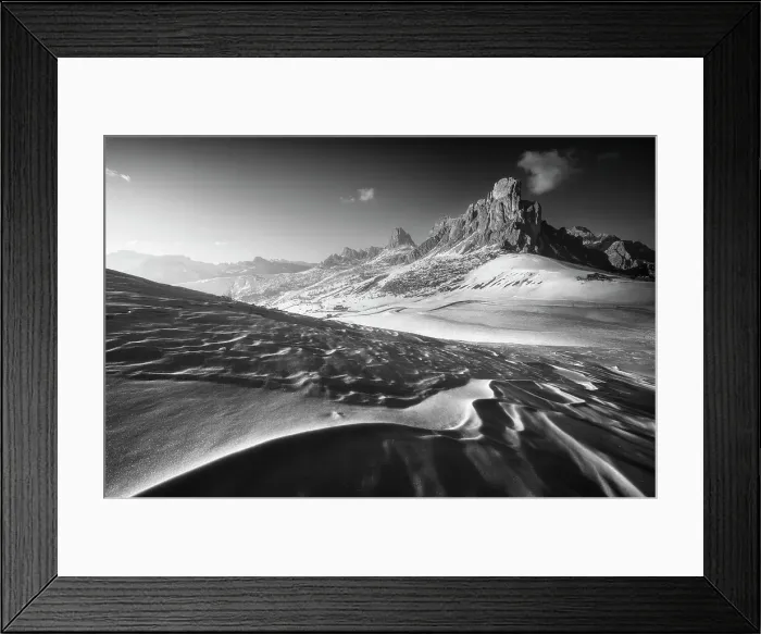 Framed Print : Snow textures creating interesting leading lines at the Giau Pass with the Ra Gusela in the background. Dolomites, Italy Framed Print : Snow textures creating interesting leading lines at the Giau Pass with the Ra Gusela in the background. Dolomites, Italy