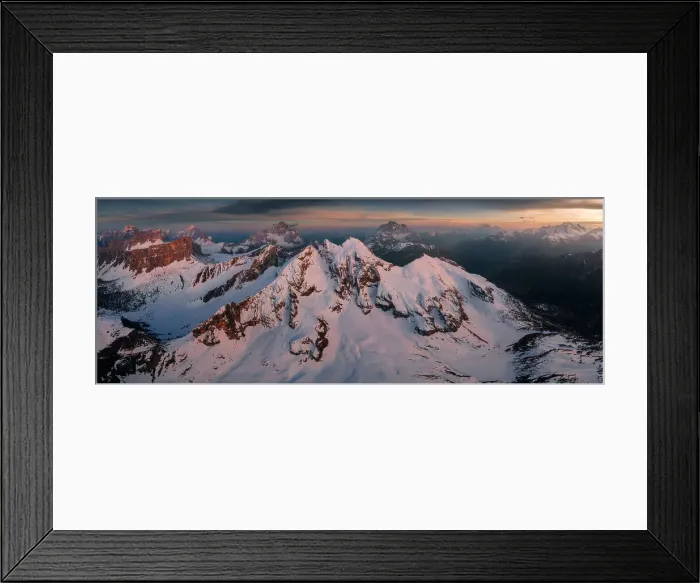 Framed Print : A panoramic aerial view taken from the Giau Pass during an early spring sunset. Dolomites, Italy Framed Print : A panoramic aerial view taken from the Giau Pass during an early spring sunset. Dolomites, Italy