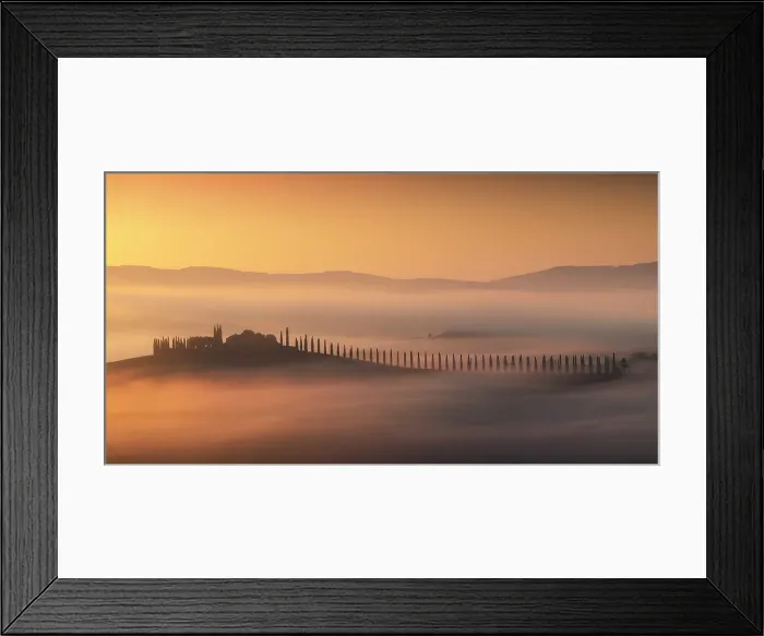 Framed Print : Poggio Covili rising through the thick morning. Val d'Orcia, Tuscany, Italy Framed Print : Poggio Covili rising through the thick morning. Val d'Orcia, Tuscany, Italy