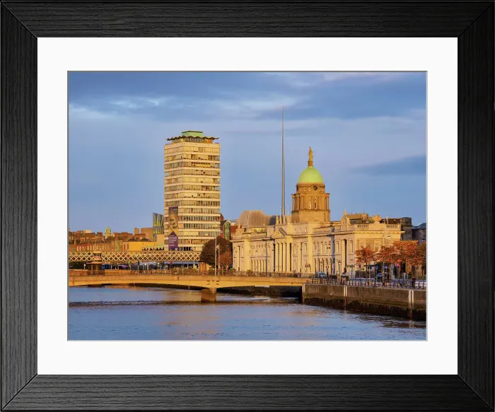 Framed Print : View over River Liffey towards The Custom House and The Spire at sunrise, Dublin, Ireland Framed Print : View over River Liffey towards The Custom House and The Spire at sunrise, Dublin, Ireland