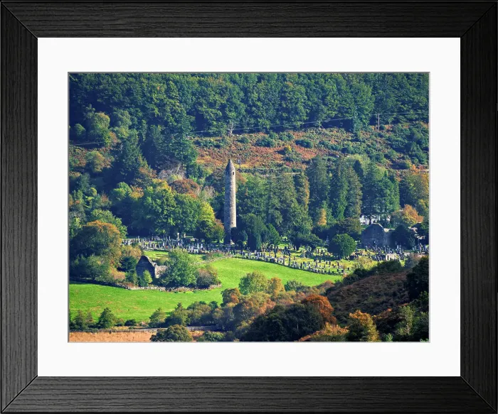 Framed Print : The Round Tower, elevated view, Early Medieval Monastic Settlement, Glendalough, County Wicklow, Ireland Framed Print : The Round Tower, elevated view, Early Medieval Monastic Settlement, Glendalough, County Wicklow, Ireland