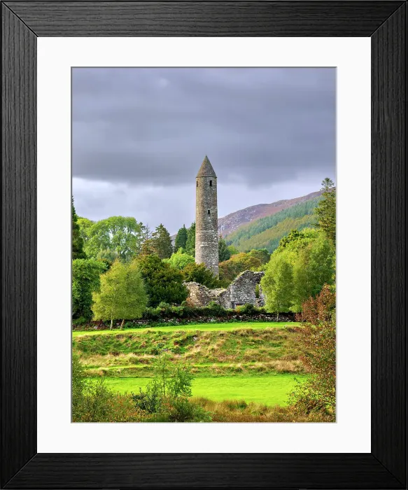 Framed Print : The Round Tower at sunset, Early Medieval Monastic Settlement, Glendalough, County Wicklow, Ireland Framed Print : The Round Tower at sunset, Early Medieval Monastic Settlement, Glendalough, County Wicklow, Ireland