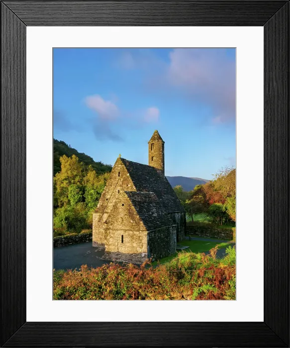 Framed Print : St. Kevin's Church at sunrise, Early Medieval Monastic Settlement, Glendalough, County Wicklow, Ireland Framed Print : St. Kevin's Church at sunrise, Early Medieval Monastic Settlement, Glendalough, County Wicklow, Ireland