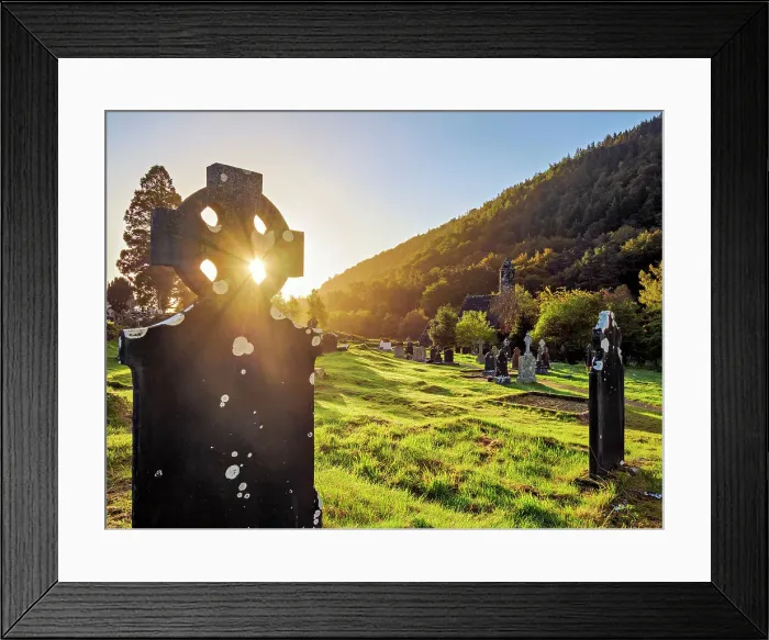 Framed Print : Celtic cross and St. Kevin's Church at sunrise, Early Medieval Monastic Settlement, Glendalough, County Wicklow, Ireland Framed Print : Celtic cross and St. Kevin's Church at sunrise, Early Medieval Monastic Settlement, Glendalough, County Wicklow, Ireland