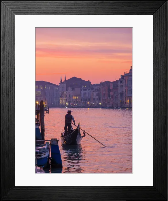 Framed Print : Sunset and gondolas on the Grand Canal, Venice, Veneto, Italy Framed Print : Sunset and gondolas on the Grand Canal, Venice, Veneto, Italy