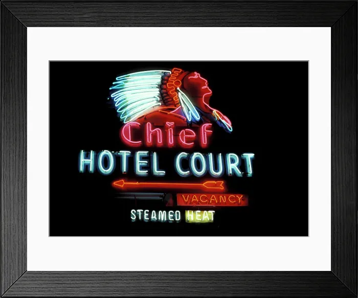 Framed Print : USA, Nevada, Las Vegas, Route 66, Chief Hotel Court, Neon Sign, Vintage 2011 Framed Print : USA, Nevada, Las Vegas, Route 66, Chief Hotel Court, Neon Sign, Vintage 2011