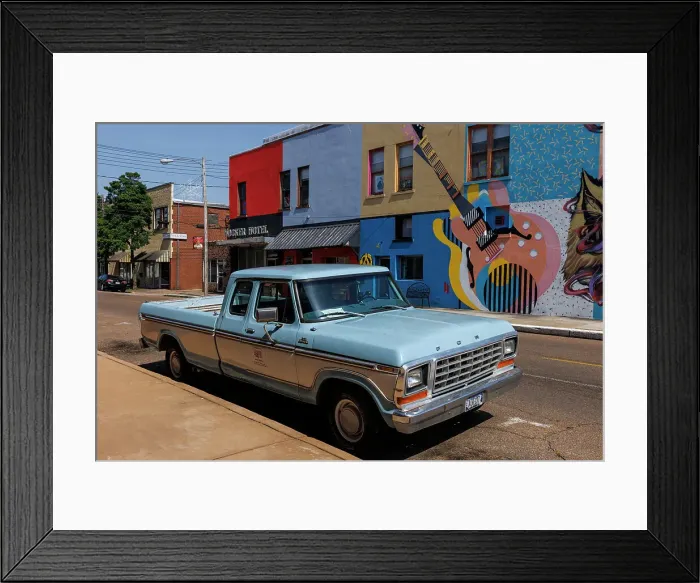 Framed Print : Classic Ford pick up and colourful buidings, Clarksdale, Mississippi, USA Framed Print : Classic Ford pick up and colourful buidings, Clarksdale, Mississippi, USA