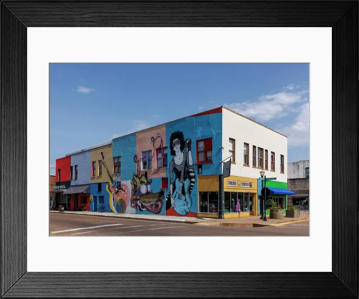 Framed Print : Street view of colourful buidings, Clarksdale, Mississippi, USA Framed Print : Street view of colourful buidings, Clarksdale, Mississippi, USA