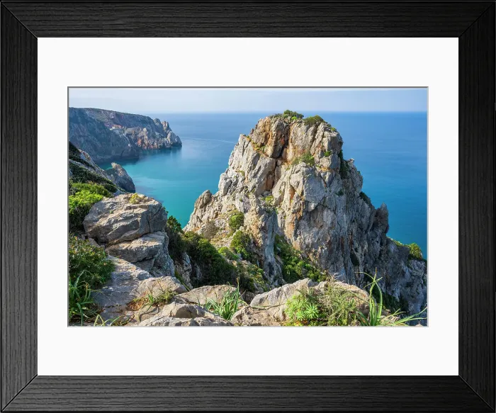 Framed Print : Europe, Italy, Sardinia. The rocky coast near to Buggeru seen from the footpath Framed Print : Europe, Italy, Sardinia. The rocky coast near to Buggeru seen from the footpath